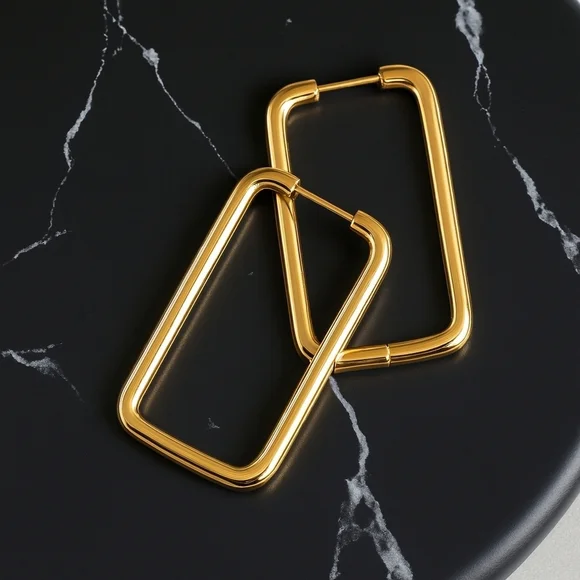 Minimalist Geometric Hoop Earrings 18K Gold Plated Stainless Steel Modern - Picture 5 of 11